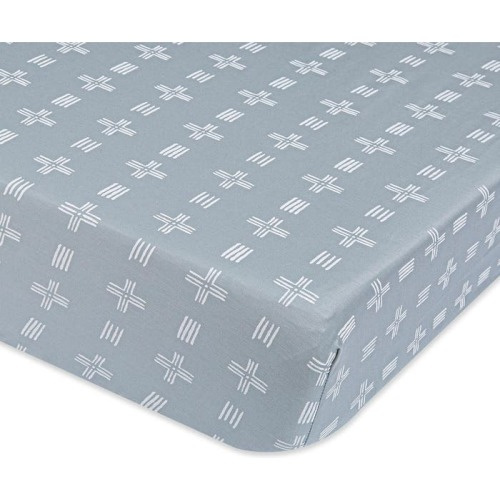 CRANE BABY Cotton Sateen Fitted Crib Sheet, Blue/White