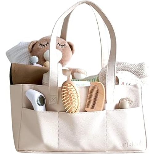 Uniklook Vegan Leather Baby Diaper Caddy Organizer with Removable Inserts – Portable Storage Basket for Diapers, Wipes, Baby Essentials – Easy-to-Clean Nursery Organizer for Home & Travel (Blanc)