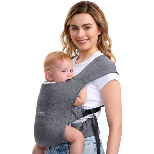 Portable Baby Carrier, Spreadable Wide Shoulder Straps with Ergonomic Support, Lightweight and Compact Baby Wrap Carrier, Cozy Fabric Care for Baby’s Skin, Promotes Healthy Development, Grey
