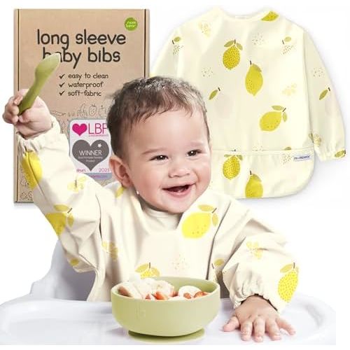 Baby Bibs for Eating - Waterproof Baby Eating Smock Bib - Long Sleeve Bib for Babies 6-12 Months