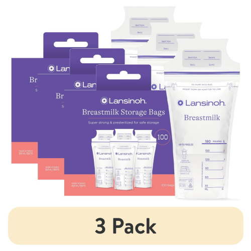 (3 pack) Lansinoh Breastmilk Storage Bags, 100 Count, Fast Freeze & Thaw, 6 oz