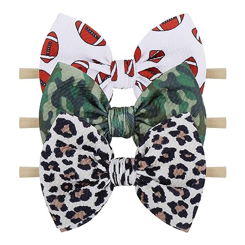 YanJie 3Pcs 4.5" Nylon Hairband for Baby Girls Newborn - Leopard Football Camo Printed Hair Accessories