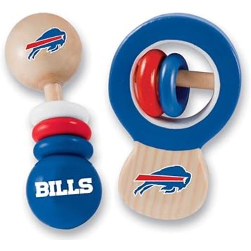 Baby Fanatic Wood Rattle Set - Official NFL Buffalo Bills Baby Toy, BPA Free - for Babies