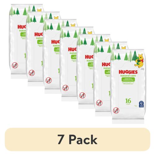 (7 pack) Huggies Natural Care Sensitive Baby Wipes, Unscented, 1 Soft Pack (16 Wipes Total) (Select for More)