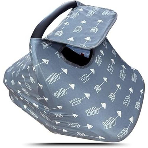 Car seat Covers for Babies, Stretchy Multi in 1 Baby Car Seat Cover, Carseat Cover Girls boy, Breastfeeding Cover, Window with Flap Cover, self-contained Pouch, Patent Design, Grey