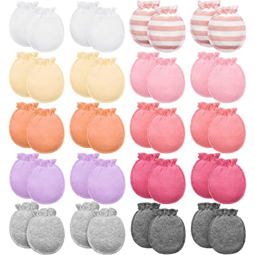20 Pairs Newborn Baby Boys Girls Mittens 0-6 Months Infant Toddler Mittens No Scratch Solid Color Gloves