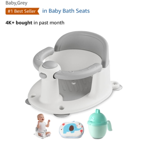 Trankerloop Baby Bath Seat for Babies 6 Months & up, Non-Slip Toddler Bath Seat for Baby & Newborn, Sit Up Bath Seat for Baby,Grey