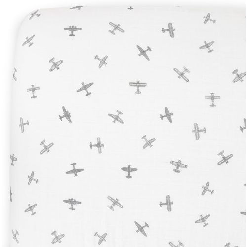 Little Unicorn Organic Muslin Crib Sheet | Soft & Breathable Fitted Sheet for Crib Mattress | 100% Cotton 52"x28" | (Pewter Planes)