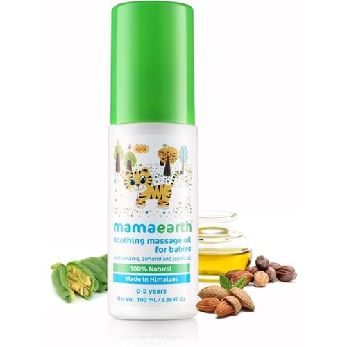 Mamaearth Soothing Massage Oil for Babies | Long Lasting Moisturization with Sesame, Almond & Jojoba Oil | Nourishes & Keeps Skin Soft & Supple | Gentle & Baby Safe | 3.38 Fl Oz/100ml