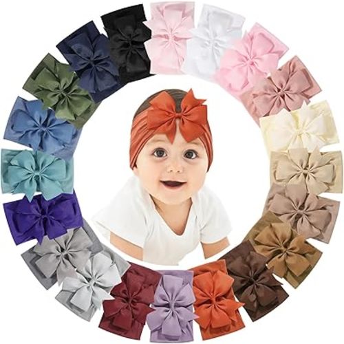 yoyokid 20pcs Baby Girls Bows Headbands, 4.5" Nylon Hairbands Ribbon Hair Bow Elastic Hair Accessories for Newborns Infants Toddlers and Kids (Dark Color)