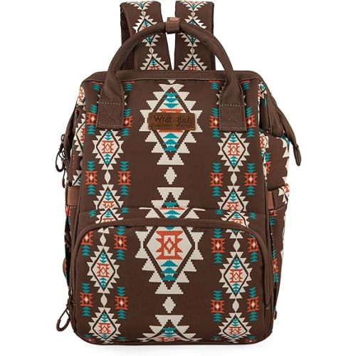 Montana West x Wrangler Diaper Bag Backpack Aztec Travel Backpack Purses Western Multi-Function Baby Bags for Mom with Waterproof Insulated Pockets