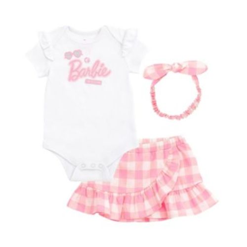 Baby Girls Bodysuit Ruffle Skirt and Bow Headband 3 Piece Outfit Set Newborn to Toddler