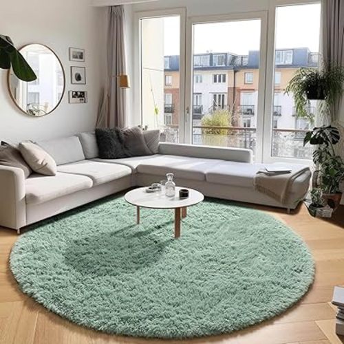 Soft Sage Green 7Ft Round Rugs for Boys Bedroom,Shag Large Circle Rugs for Kids Room,Fluffy Carpet for Classroom Playroom Fuzzy Circular Rugs for Nursery Teen Dorm,Fuzzy Plush Cute Room Decor Rug
