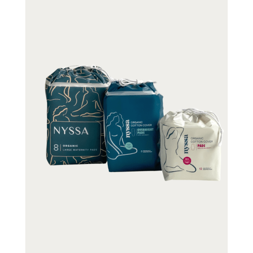 Organic Postpartum & Period Pads Trio – Premium Postpartum, lighter flow and overnight coverage for birth recovery – Nyssa