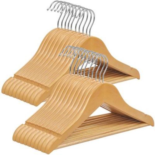 Songmics 20 Pack Kids Wooden Hangers Children's Coat Hangers With Pants Bar Swivel Hooks Shoulder Notches Natural And Silver
