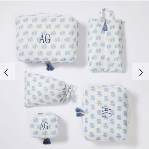 5 Piece Block Print Packing Cube Set - Blue Elephant Pattern