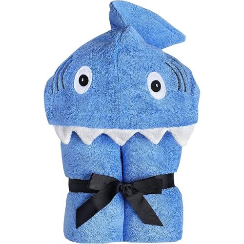 Hooded Baby Towel for Kids 2-8 | Large 100% Cotton Baby Shark Towel for Boys or Girls in Blue | Unisex Cute Shark Bath Towels for Babies and Toddlers