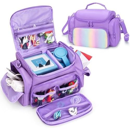 Carrying Case Compatible with Toniebox, Portable Bag for Audio Player Starter Set, Storage Travel Case for Charging Statn Headphone, with Shoulder Strap and Handle, Purple, Patented Design (Bag Only)