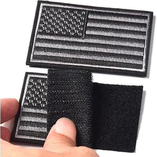 2PCS American Flag Patches, Hook & Loop Tactical Morale Patch Full Embroidery Military Patch for Caps Bags Vests Military Uniforms, Grey