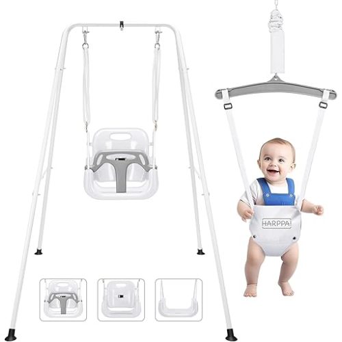 HARPPA 2 in 1 Toddler Swing Set, Foldable Kids Swing & Baby Jumper for Indoor&Outdoor Play, Adjustable Children Swing Set for Toddler Aged 1~5 Years (White)