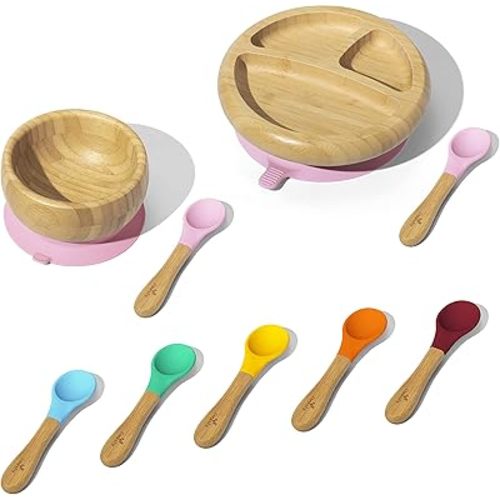 Rainbow Gift Set Pink - Baby Shower, Baby Registry, Home Set & More. Baby Girl, Baby Boy, Unisex. Baby Bowl Set + Baby Plate Set + Assorted Baby Spoons Set. BPA Free