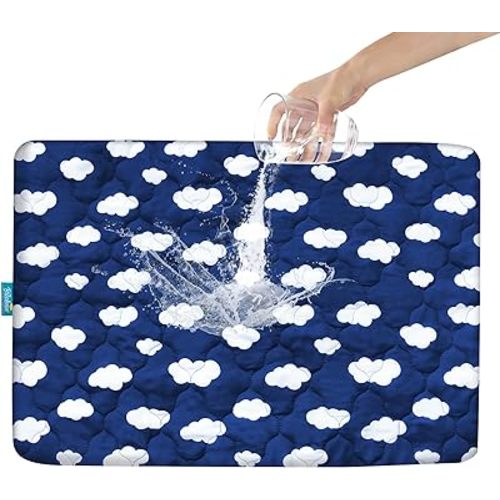 Pack and Play Mattress Protector Sheets Fitted Waterproof Pack and Play Mattress Pad Cover, Compatible with Graco Pack n Play & Dream On Me & Pamo Babe, Playpen/Playard Sheet, Navy Cloud, 39" x 27"