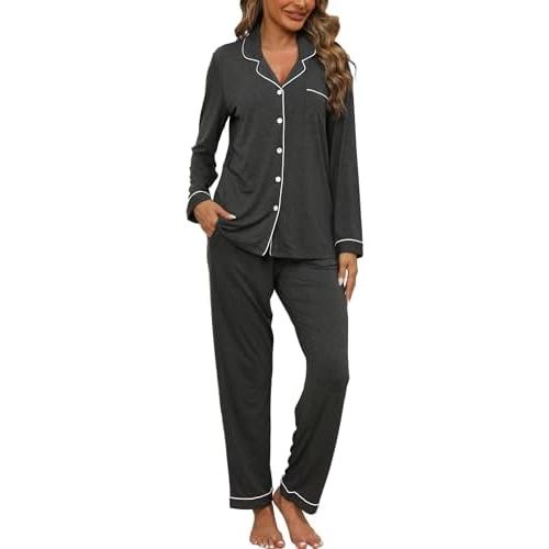 HNG Women Pajama Set Long Sleeve Sleepwear Fashion Night Wear