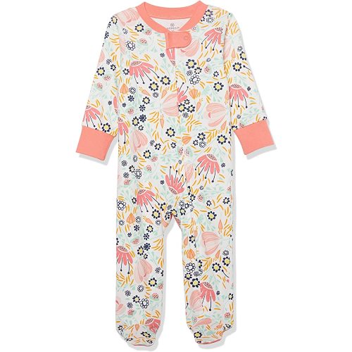 HonestBaby Baby Girls' Sleep and Play Footed Pajamas One-Piece Sleeper Jumpsuit Zip-front Pjs Organic Cotton