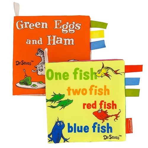 Infantino Dr. Seuss Soft Activity Books, One Fish Two Fish Red Fish Blue Fish & Green Eggs and Ham, Baby Cloth Books with Colorful Pages and Satin Tags for Infants & Toddlers 0+ Months, 2-Pack