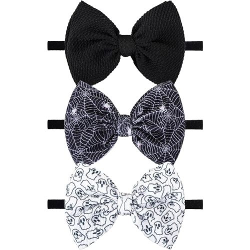 YanJie Halloween Bows for Baby Girls Elastic Nylon Headbands Toddler Girls Spider Hair Bows Ghost Hair Halloween Accessories Newborn