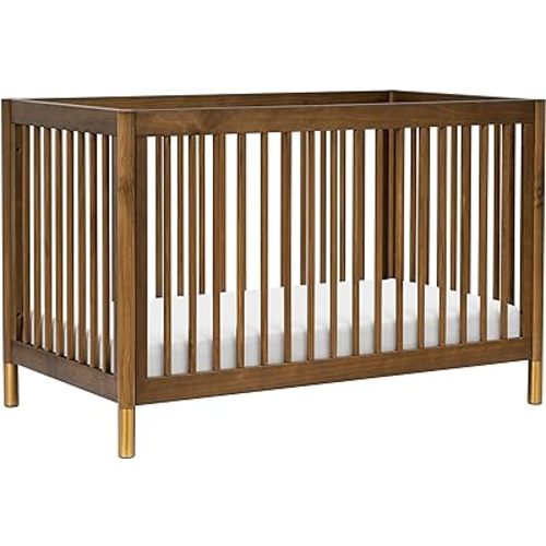 Babyletto Gelato 4-in-1 Convertible Crib with Toddler Bed Conversion in Natural Walnut and Brushed Gold Feet, Greenguard Gold Certified