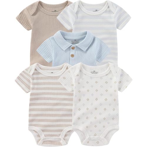 Baby Bodysuits Ribbed Mix Summer Newborn Boy Girl Clothes 5-pack