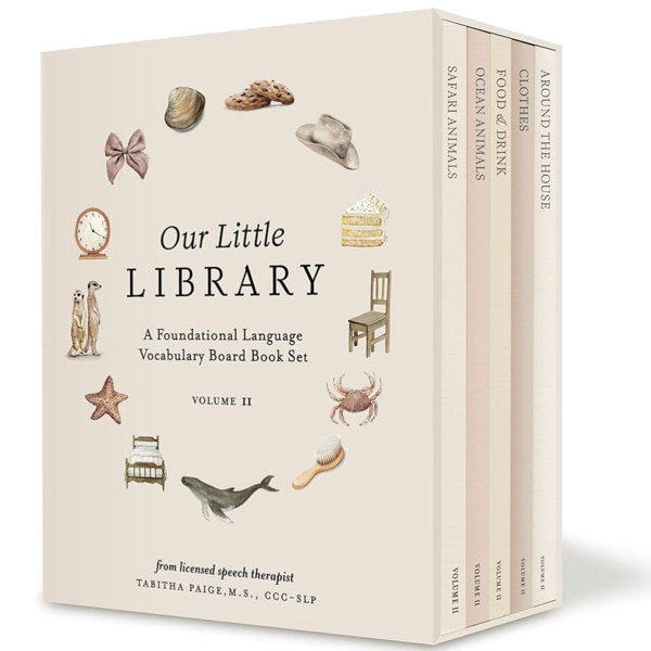 Our Little Library Vol. 2: First 100 Words Board Book Box Set, including Ocean Animals, Safari Animals, Food and Drink, Clothes, and Around the House (Tabitha Paige Children's Book Series)