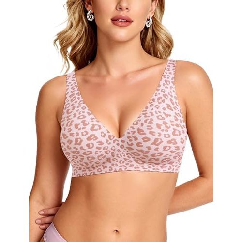 OEAK Womens Jelly Bras Wireless Deep V Bralette Comfy Push Up Tshirt Bras