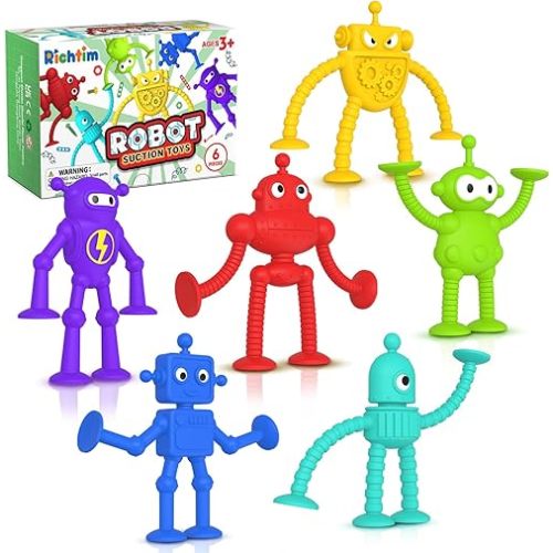 Baby Bath Toys Suction Toy: No Hole Bath Toy for Toddlers - Robot Fidget Suction Cup Toys - Window Building Sensory Toys for Boys Girls Gifts Prizes - Perfect Travel Toys Road Trip Activities for Kids