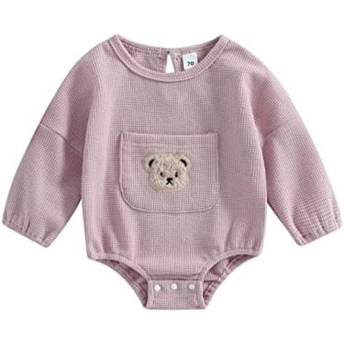 Douhoow Cute Baby Sweatshirt Romper Waffle Knit Baby Clothes Infant Girl Boy Fall Winter Outfits