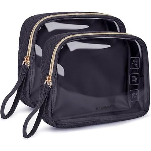 BAGSMART TSA Approved Toiletry Bag, 2 Pack Clear Makeup Cosmetic Bag Organizer, Quart Size Travel Bag for Toiletries, Carry-on Travel Accessories Essentials - Black