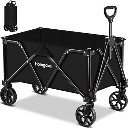 Collapsible Folding Wagon Heavy Duty,Foldable Utility Cart with Wheels,Large Capacity,for Grocery Outdoor Camping Beach Gardening Shopping Fishing Black
