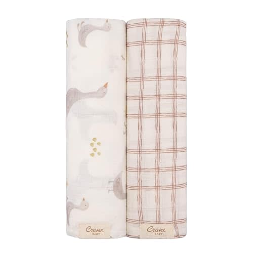 Crane Baby Charlie 2-pc. Farmhouse Tractor Dot Swaddle Set, 100% Cotton Muslin Swaddle for Newborns, Baby Boy Blanket Neutral, Infant Receiving Blankets for Boys, Rustic Farm Nursery Decor
