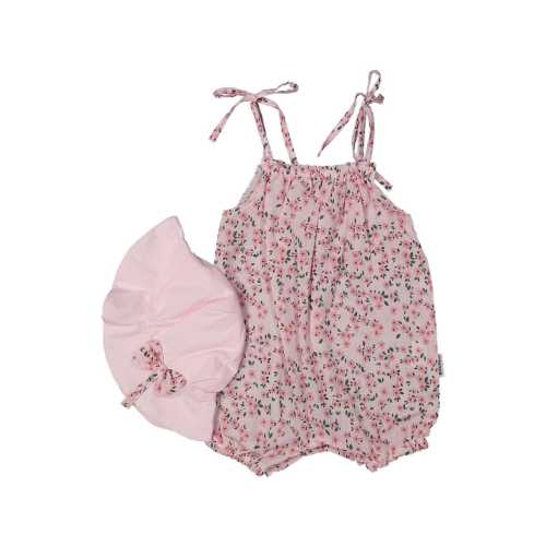 Baby Girl Floral Romper and Hat Set - 2 Color Options