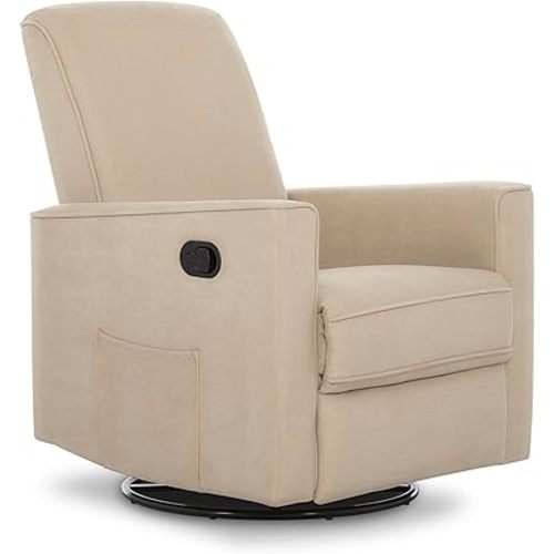 Evolur Raleigh Glider in Tan, Upholstered Plush Seating 360° Swivel Glider Rocking Chair, FSC Certified, Greenguard Gold & JPMA Certified Nursery Glider Recliner