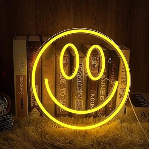 Smile Neon Sign 13'' x 13'' LED Neon Light Wall Decor, Dimmable 5 Brightness Levels, Decorative Night Light for Bachelorette, Engagement, Birthday, Wedding Party (smile face-dimmable)