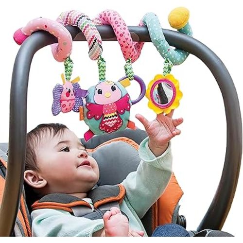 Infantino Stretch & Spiral Activity Toy - Textured Play Activity Toy for Sensory Exploration and Engagement, Ages 0 and Up, Pink Farm, 1 Count (Pack of 1)