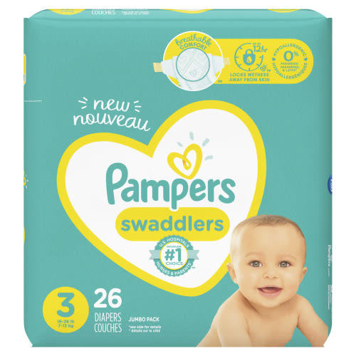 Pampers Swaddlers Diapers, Size 3, Soft and Ultra-Absorbent with Leak-Guard, 26 Ct