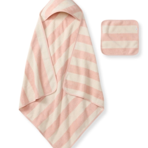 Organic Cotton Rugby Stripe Woven Terry Towel Pink Sand