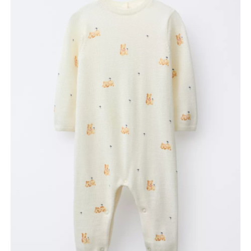TEDDY BEAR PRINT 100% WOOL LONG JUMPSUIT - Mid-ecru | ZARA United States
