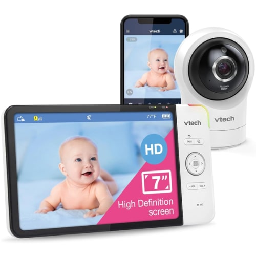 VTech RM7764HD 1080p WiFi Remote Access Baby Monitor, 360° Pan&Tilt, 7” 720p HD Display, HD Night Vision, Soothing Sounds, 2-Way Talk, Temperature Sensor, Motion Detection, iOS & Android