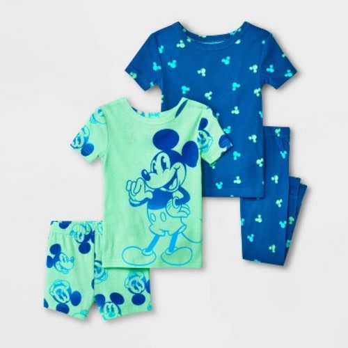 Toddler Boys' 4pc Snug Fit Mickey Mouse & Friends Cotton Pajama Set - Green, Size: 4T