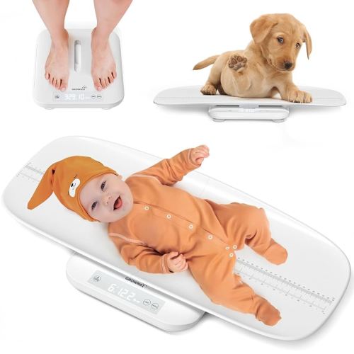 Baby Scale, Multifunctional Baby Weight Scale, Pet Scale for Puppy, Cat, Adult Scale Up to 330lbs, Accurate Digital Scale with Hold Function, 27-inch Height Measurement, 5 Units, LED Screen