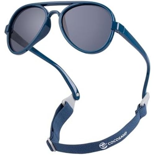 COCOSAND Baby Boys Girls Aviator Sunglasses with Strap Polarized Flexible Retro Pilot for Infants Toddler Age 0-24 Months